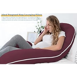 INSEN Pregnancy Pillow, Maternity Body Pillow with Velvet Cover, C Shaped for Side Sleeping (Cooling Tencel-Red Plum)
