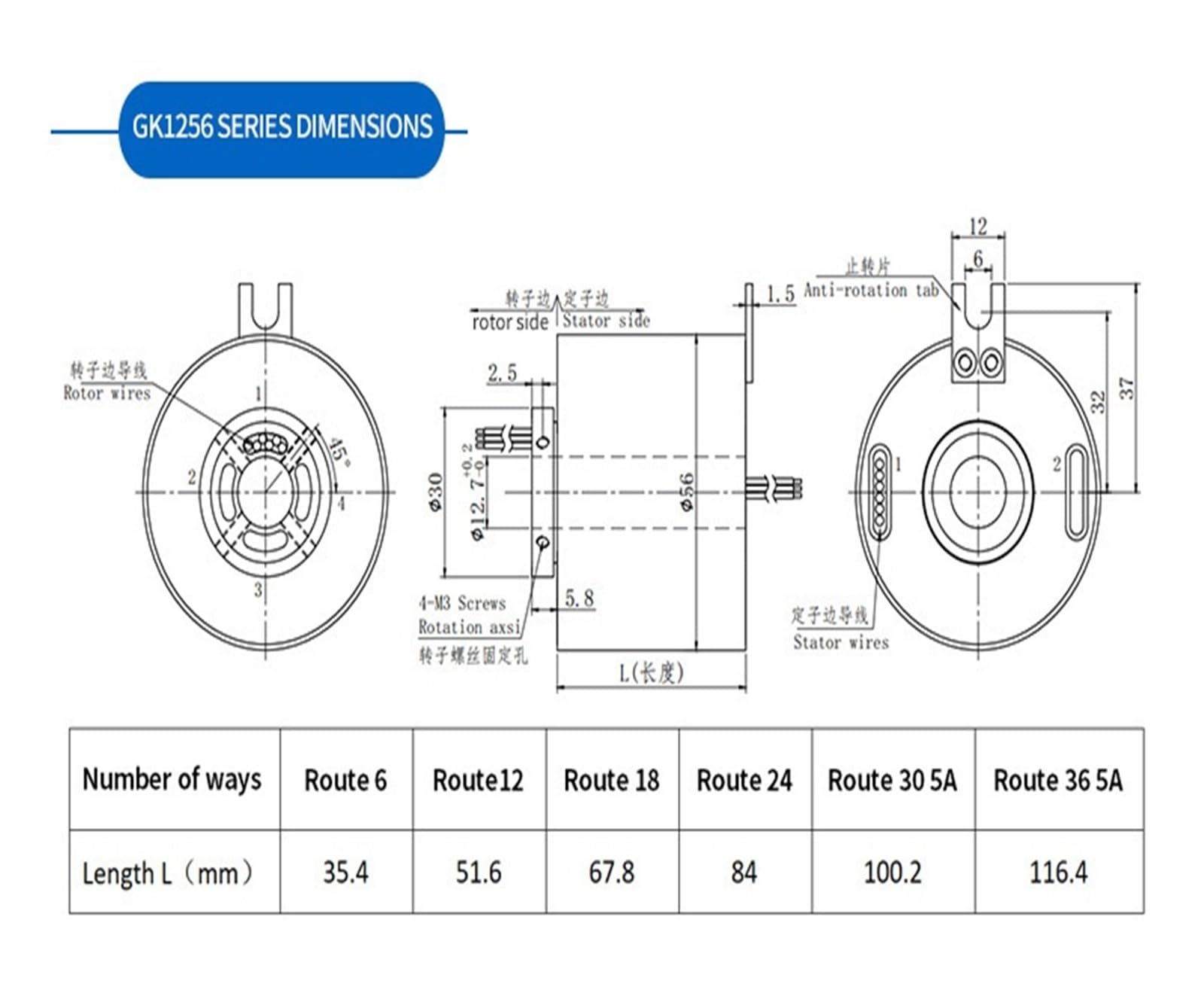 Anillo colector conductor de potencia pequeña GK1256-18P10, junta giratoria de 360 ​​grados, anillo colector industrial de alta precisión de 18 vías
