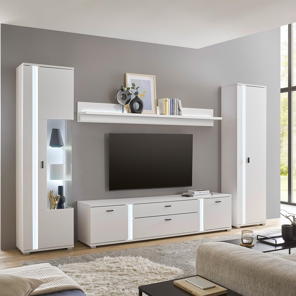 Living Room Wall Unit Set of 4 White Matt Modern 1 Display 1