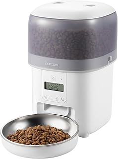 エレコム 自動給餌器 猫 中小型犬用 2L (約1.1kg) タイマー機能付 1日最大6回 蓋ロック 2WAY給電 コンパクト 乾燥剤付属 ステンレス 1皿 幅170×奥行190×高さ258mm ホワイト PET-AF05WH