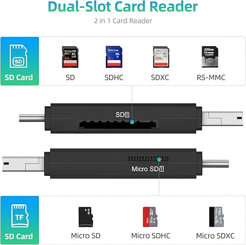 Miniatura 7 de Vanja - Lector de tarjetas de memoria, conector dual USB CUSB 3.0, adaptador de lector de tarjetas SD compatible con SDMicro SDSDHCSDXCMMC tarjeta