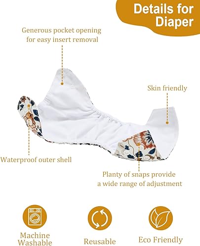 Miniatura 3 de babygoal Pañales de tela boho para recién nacidos, paquete de 13 unidades para bebés prematuros de 5-12 libras, 6 unidades con 6 insertos y bolsa