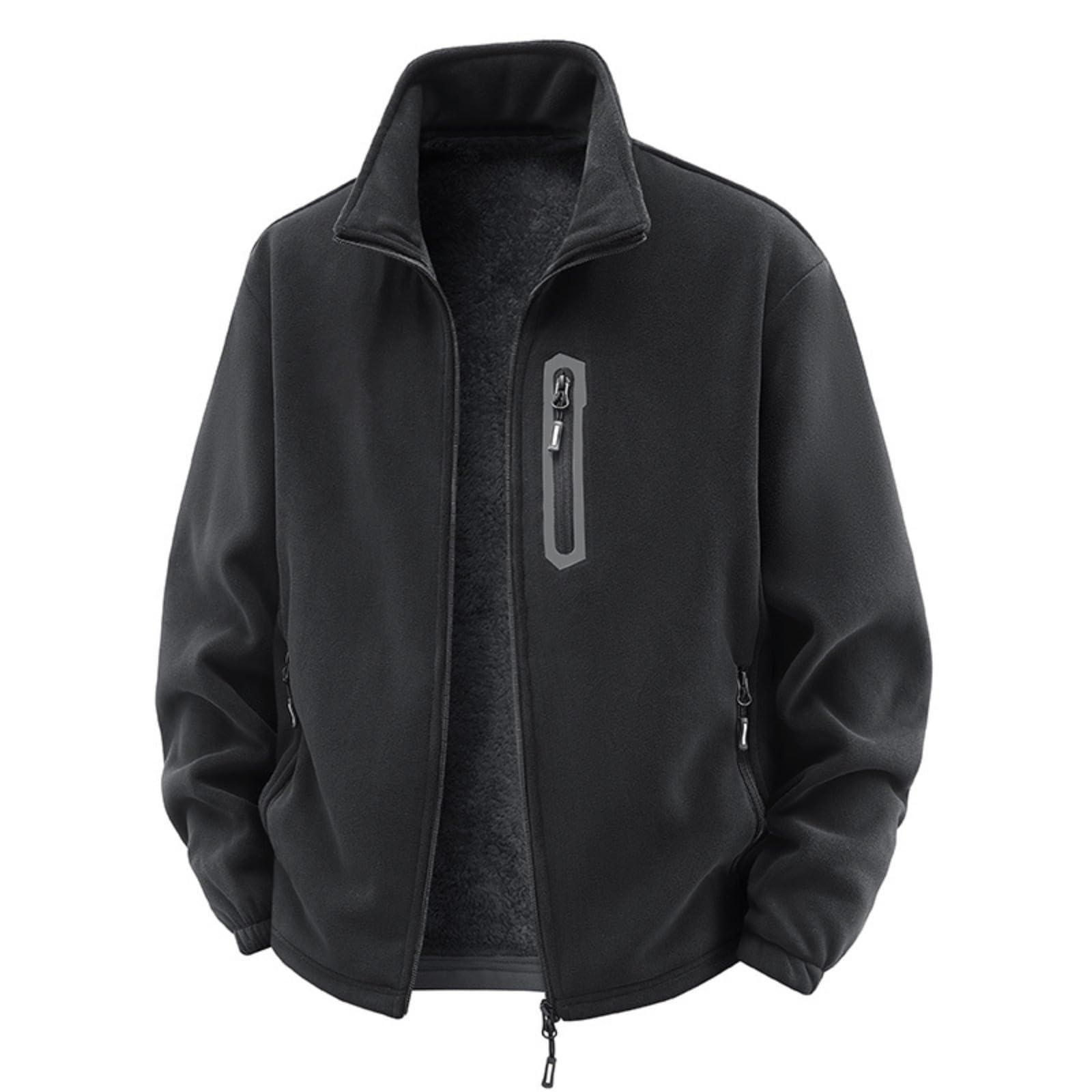 Chaquetas de forro polar para hombre, con cremallera completa, abrigo de forro polar ligero para invierno, abrigo térmico de invierno, chaquetas resistentes al viento con bolsillos con cremallera