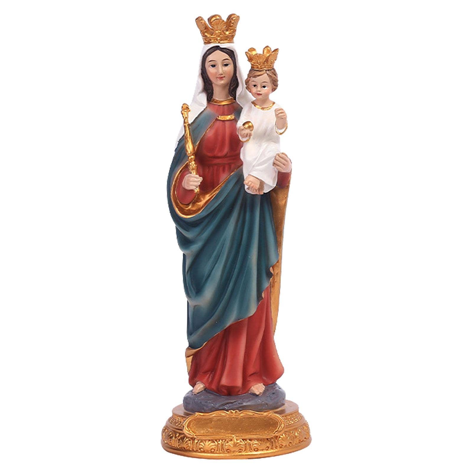 Pomurom Resin Mary Figurine, 21Cm Mary Holding Baby Jesus Statue, Colored Blessed Mother Mary Statues, Religious Sculpture, Decorative Statue For Home Room Decor And Religious