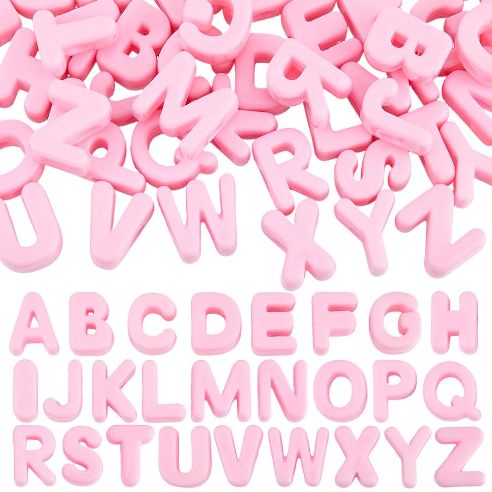 SOFPLATE 52Pcs A to Z Alphabet Shaped Beads Large Pink Letter Beads with Large Hole Acrylic Opaque 26 Capital Letters Initial Alphabet Bubble Spacers for Keychains Bag Charm Phone Chains Jewellery