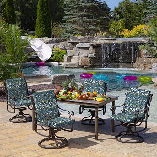 Image of Arden Outdoor Midback Chair Cushion, 18 x 16.5, Water Repellent, Fade Resistant 18 x 16.5, Sapphire Aurora Blue Damask