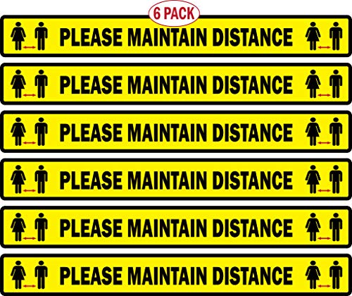 Social Distancing Sign Decals, 6 Decals Per Pack, 3.5" x 27" Eye-Catching Coronavirus