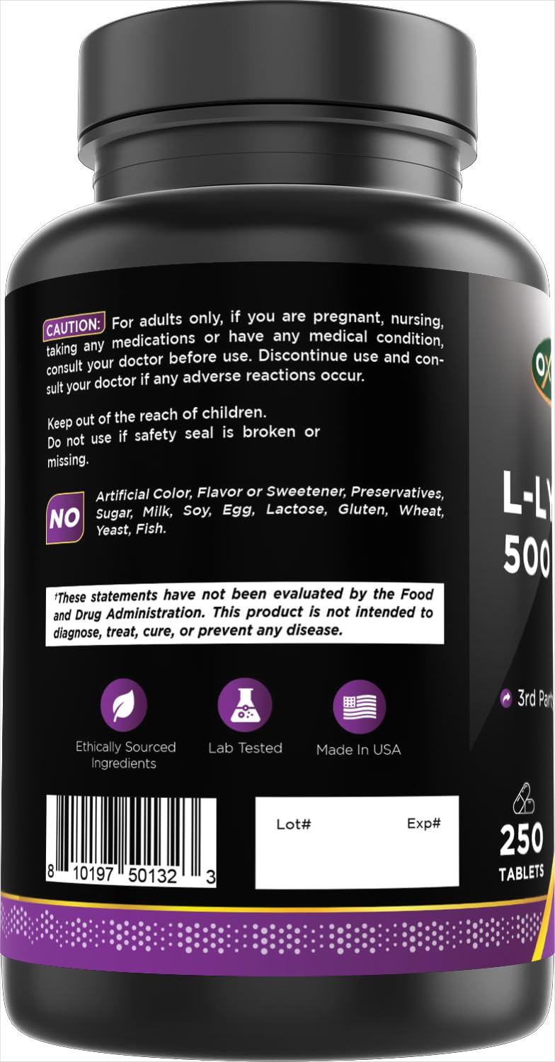 Oxify L-Lysine 500 mg, 250 Tablets — Amazon image 6