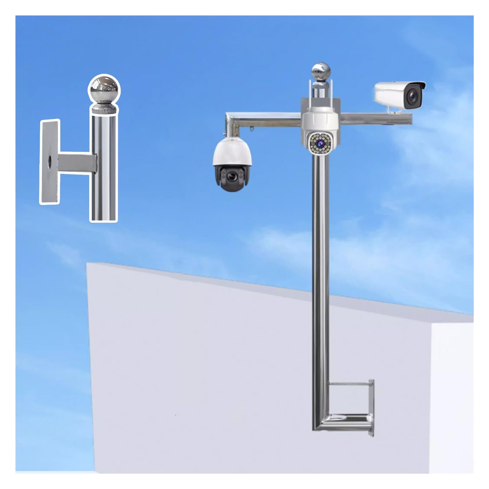 Poste para cámara, Soporte extralargo y Resistente al Viento para cámara de Seguridad: Soporte Ajustable de Acero Inoxidable de 1,6 a 6,6 pies con Doble Base para vigilancia (Gris Claro, 1 m