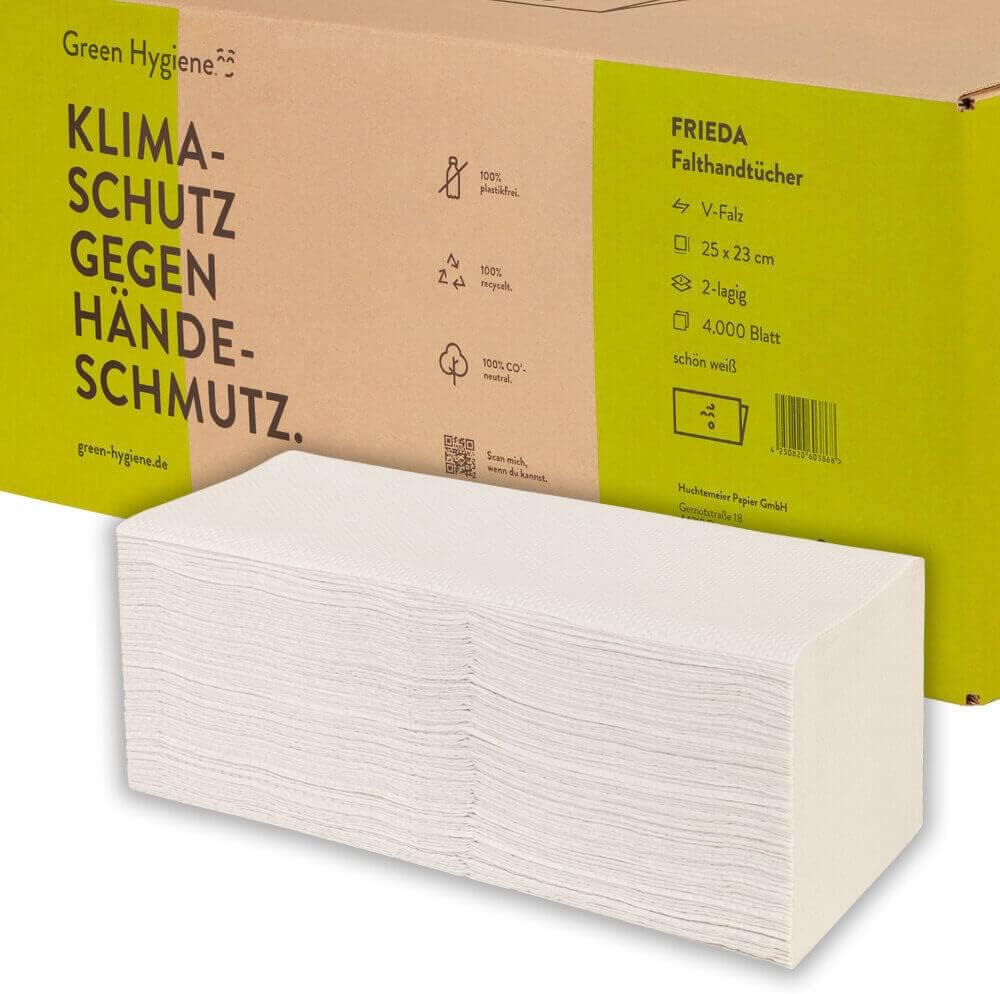 Green Hygiene FRIEDA Folding Hand Towels, VFold, 2Ply, 25 x 23 cm