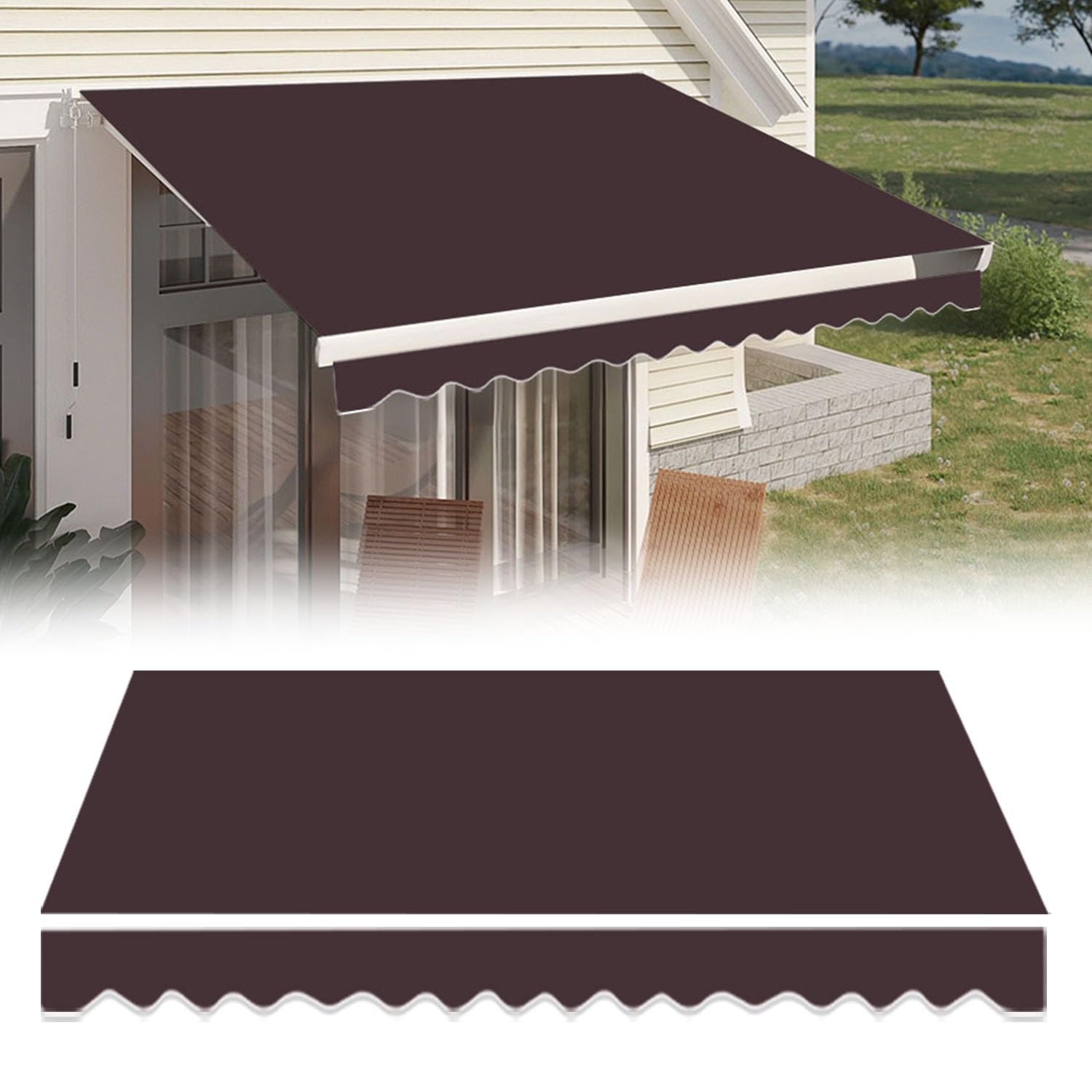 Toile de rechange rétractable extérieure 6x2 m imperméable résistante UV marron