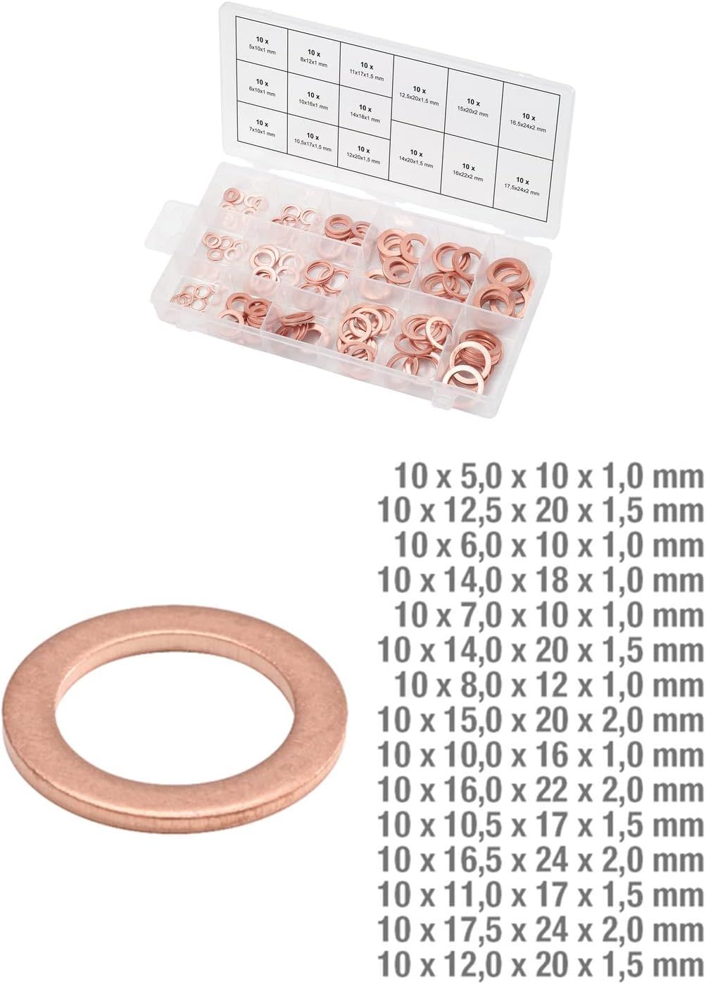 KS TOOLS Copper Washers Assortment, Ø 5-17.5mm, 150 pcs