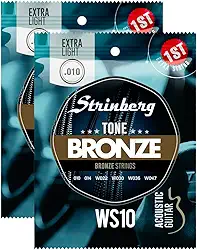 Kit Com 02 Jogos De Cordas Para Violão Aço Folk 010 Strinberg WS10