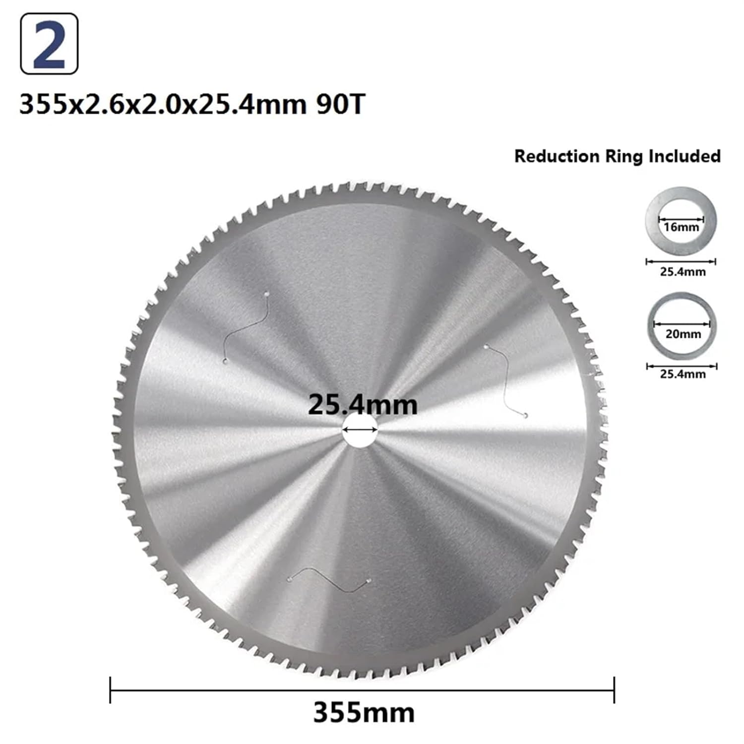 Metal Cutting Blade 355mm(14 Inch) x25.4mm 66 90T Carbide Circular Saw Blade for Aluminum Iron Steel Metal Cutting Disc(355x2.6x2.0x25.4x90T)