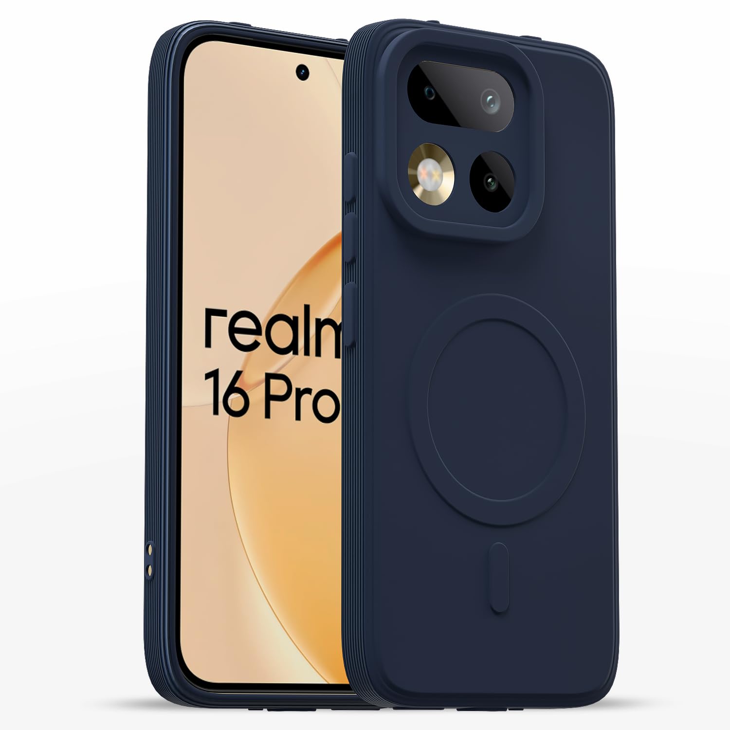 Amazon Basics Back Cover for Realme 16 Pro 5G Soft Matte Silicone with Camera Protection | Mag-Safe Logo (Not Mag-Safe Compatible) | Shockproof Slim Fit Bumper Case (Blue)