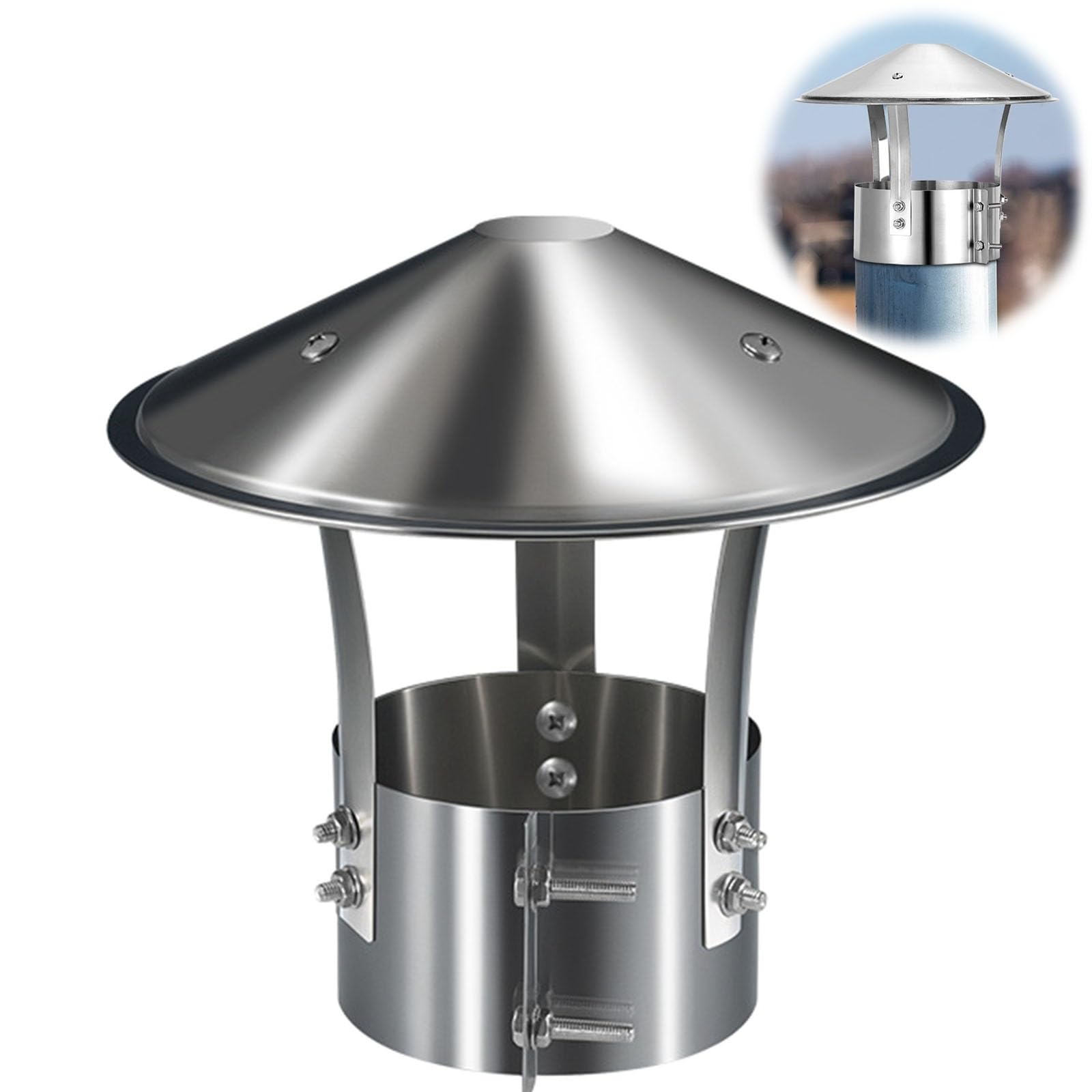 IGNVXMGKP 201 Stainless Steel Chimney Cap Round Cone Top Chimney Rain Caps 3" 4" 5" 6" 7" 8" Stove Pipe Topper Fireplace Chimney Caps for Outside Weather-Proof Roof Cap for Exhaust Vent(90mm/3.5in)