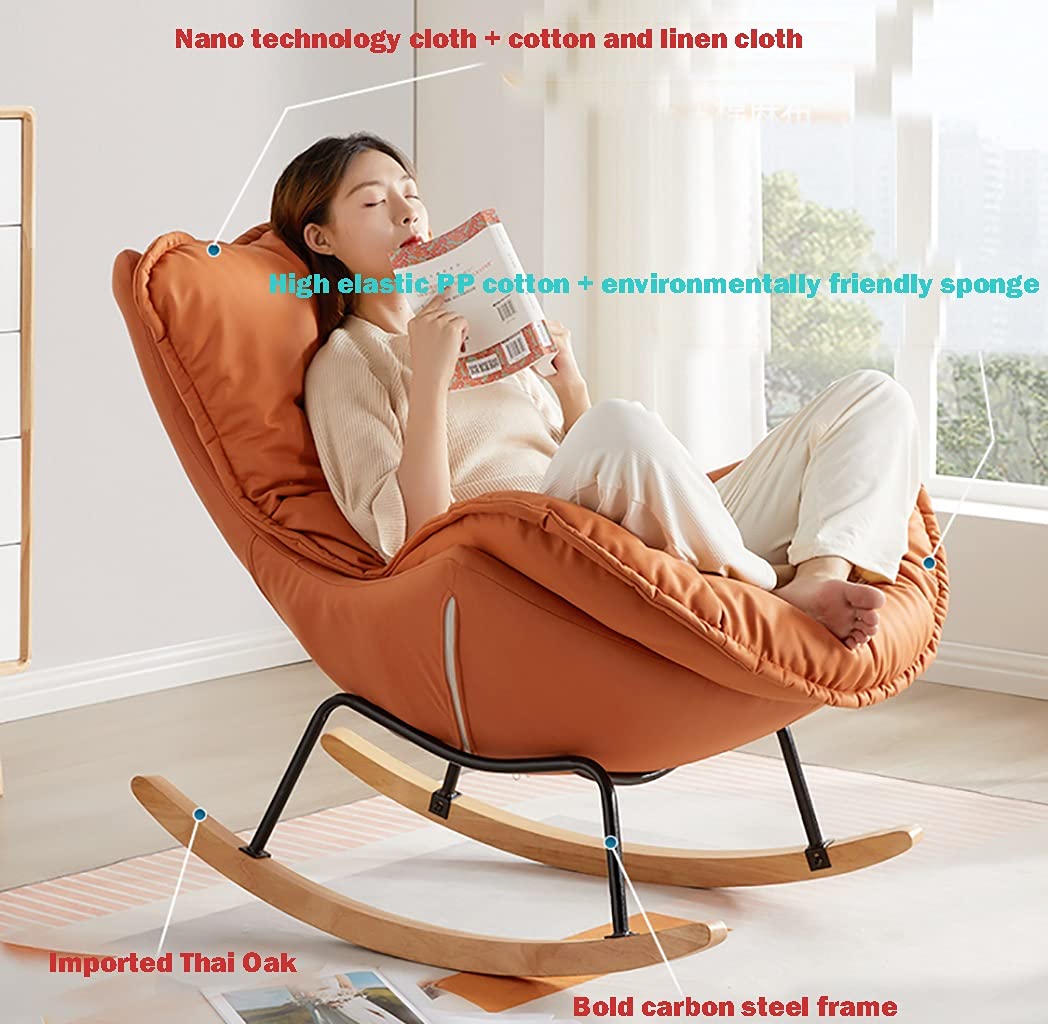 DUNAKE Mecedora Exterior,Silla tapizada con Brazos,Sofá de Ocio Mecedora y reposapiés tapizado con Brazos,El cojín del Asiento es extraíble y Lavable, Impermeable y a Prueba de Suciedad.
