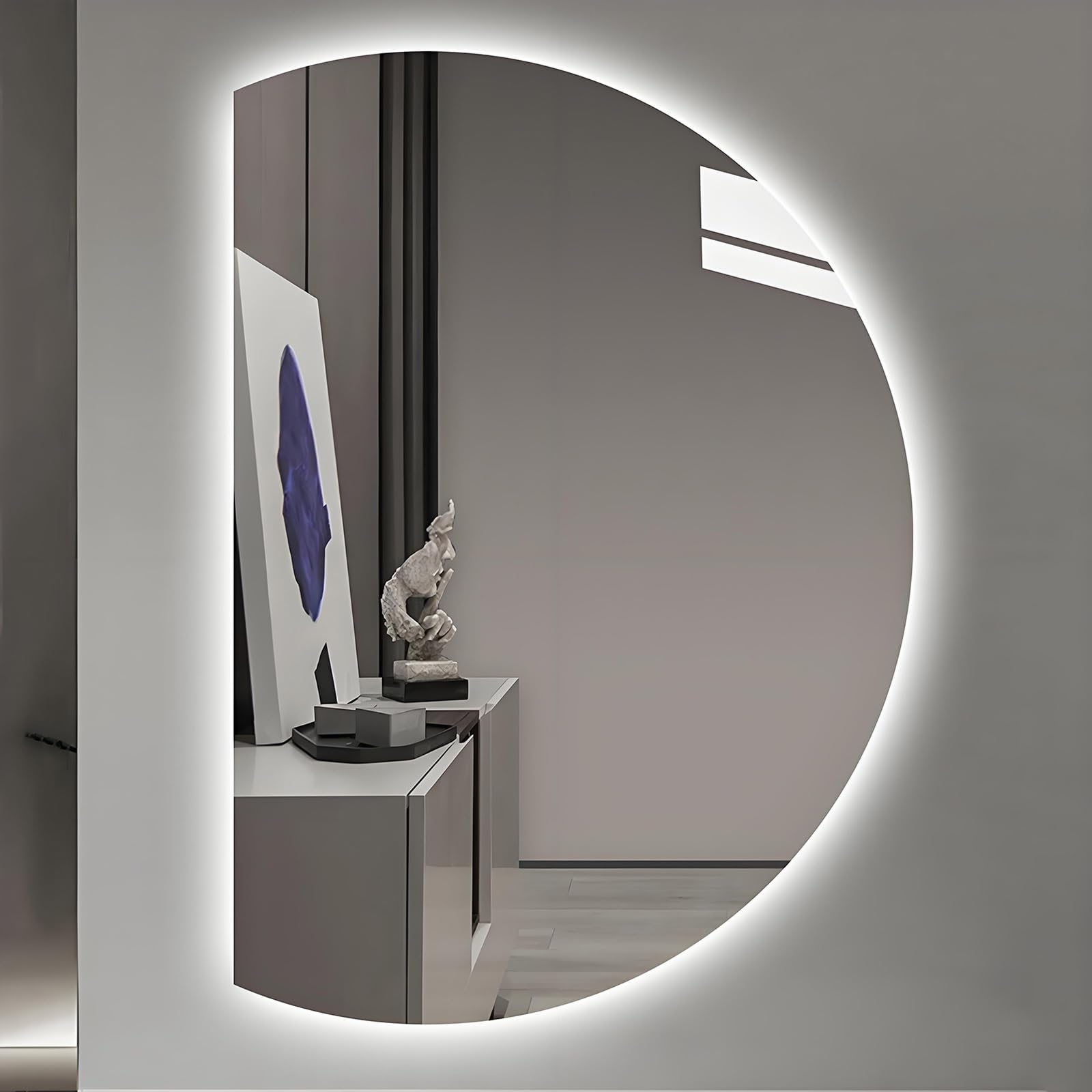 SXFSDOU Backlit Dressing Mirror 90cm 100cm Modern Semicircle Smart LED Bathroom 120cm 130cm 3-color Dimmable Wall Home Decoration(Left Cut,130 * 90cm)