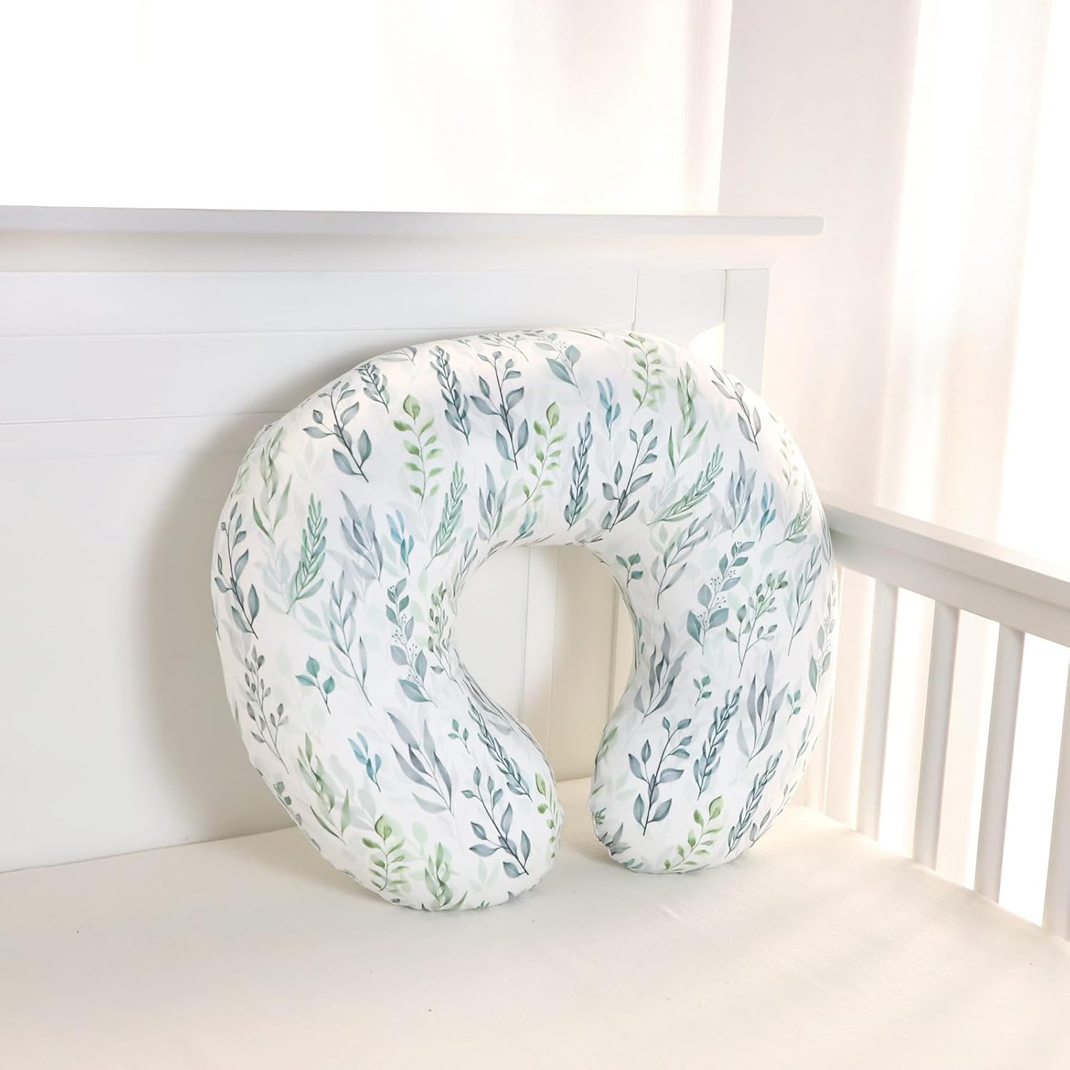 Nursing Pillow Cover Stretchy Removable Cover for Breastfeeding Pillows, Ultra Soft Comfortable Slipcover for Baby Girl and Boy, Green Leaf - Image 5