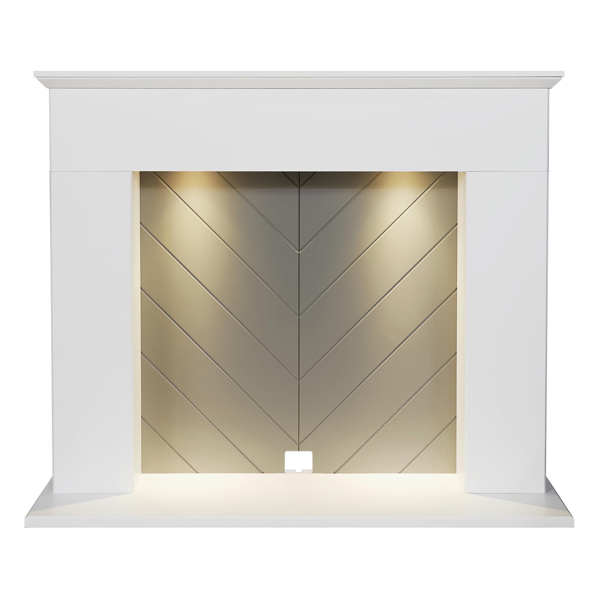 Adam Corinth Stove Fireplace in Pure White & Grey with Downlights, 48 Inch