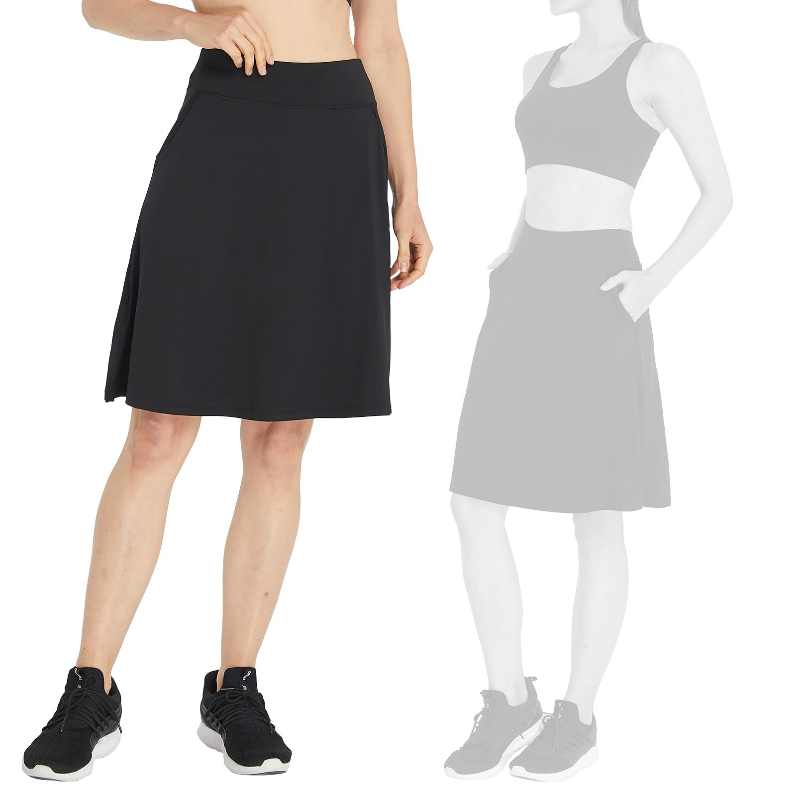 Jupe Short Femme Longue Été Skort Jupes de Golf avec Short Intérieur Taille Haute Course Jupe-Short de Tennis avec Poches Jupe de Randonnée B-Noir XL