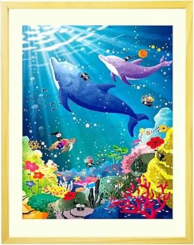 Amazon.co.jp: 絵画 海 イルカ ウミガメ 「海の歌」 額入り 額付き