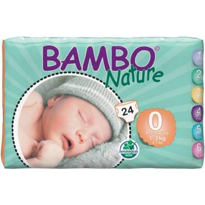 Bambo Nature Premium Baby Diapers - Size 0, 24 Count, for Premature Baby - Super Absorbent and Eco-Friendly