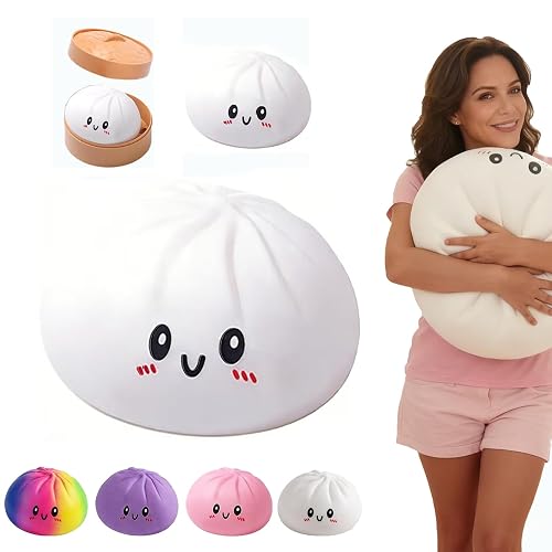 Giant Dumpling Stress Ball for Adults, 4/6/10 Inch Jumbo Dumpling Slow-Rising Hand Squeeze Ball, Soft Desk Stress Relief for Office & Home (White L: 25cm/10 Inch（No Basket）)