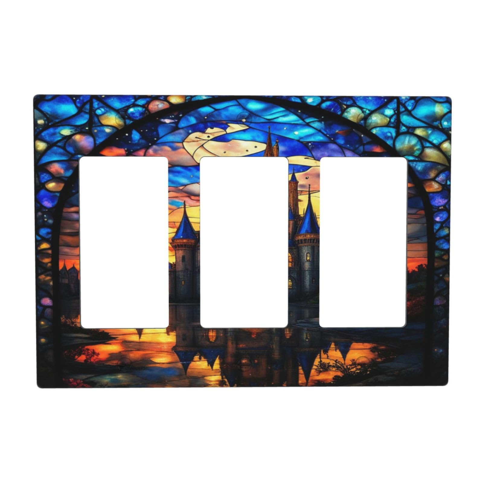 WUYOCHA Decorative Outlet Covers Medieval Fantasy Castle 3 Gang Wall Plate Triple Rocker Switch Light Switch Plate Covers Jumbo Electrical GFCI Switch Cover Plate for Boyroom Bedroom Bathroom Decor