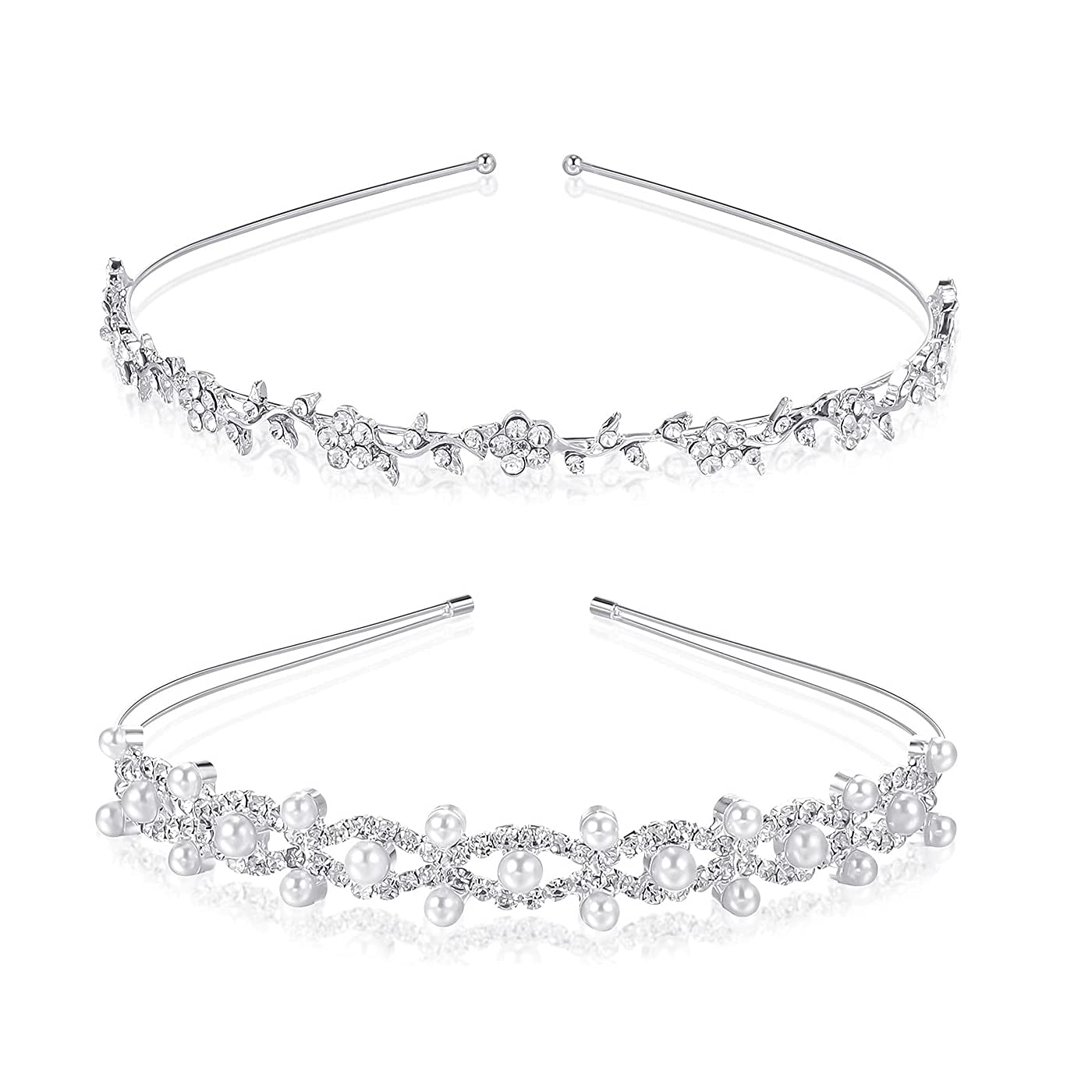 Diadema de Diamantes,2 PCS Banda de Pelo de Corona Perlas de Cristal Novia Diademas de Flor y Hojas para Damas de Honor Mujeres Niñas