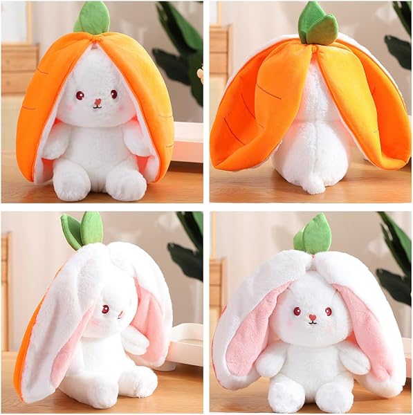 Zaloife Peluche Lapin Jouet Jaune, 24cm Carottes Lapin Feature Plush Peluche Poupée en Peluche, Lapin de Pâques Figurine en Peluche Cadeau pour Enfants - 5