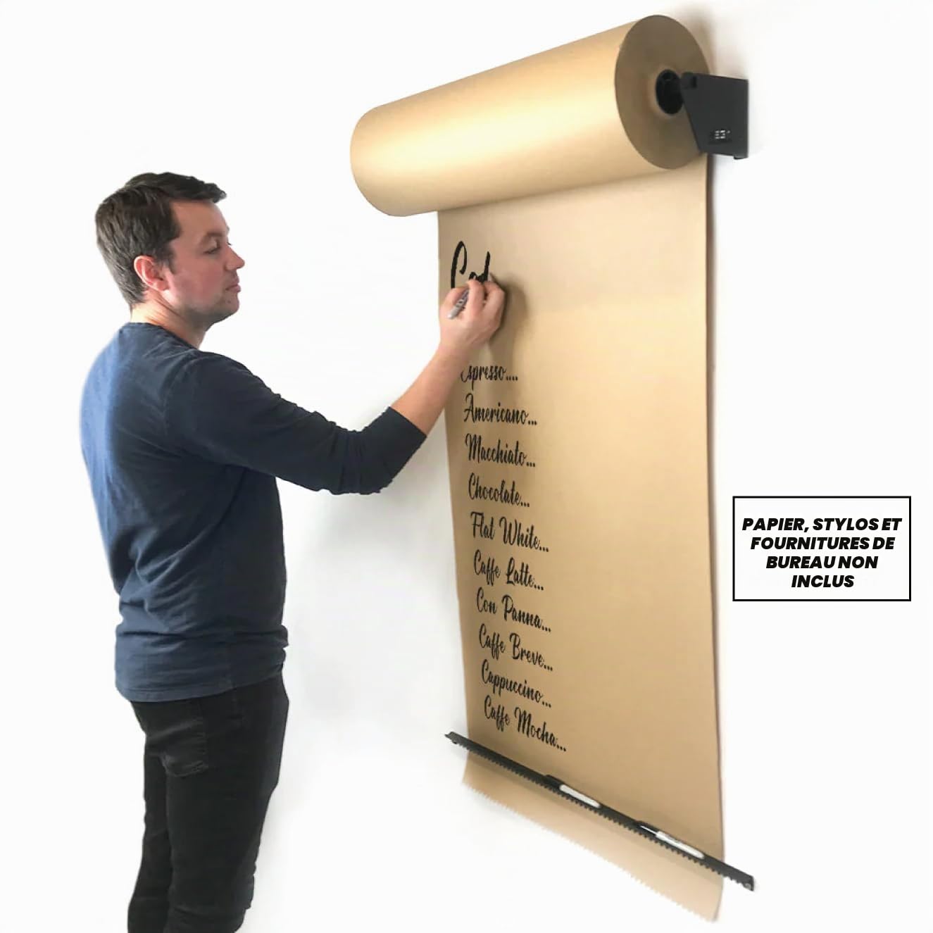 Rouleau de papier kraft marron avec support mural pour bureau, maison, restaurant, café