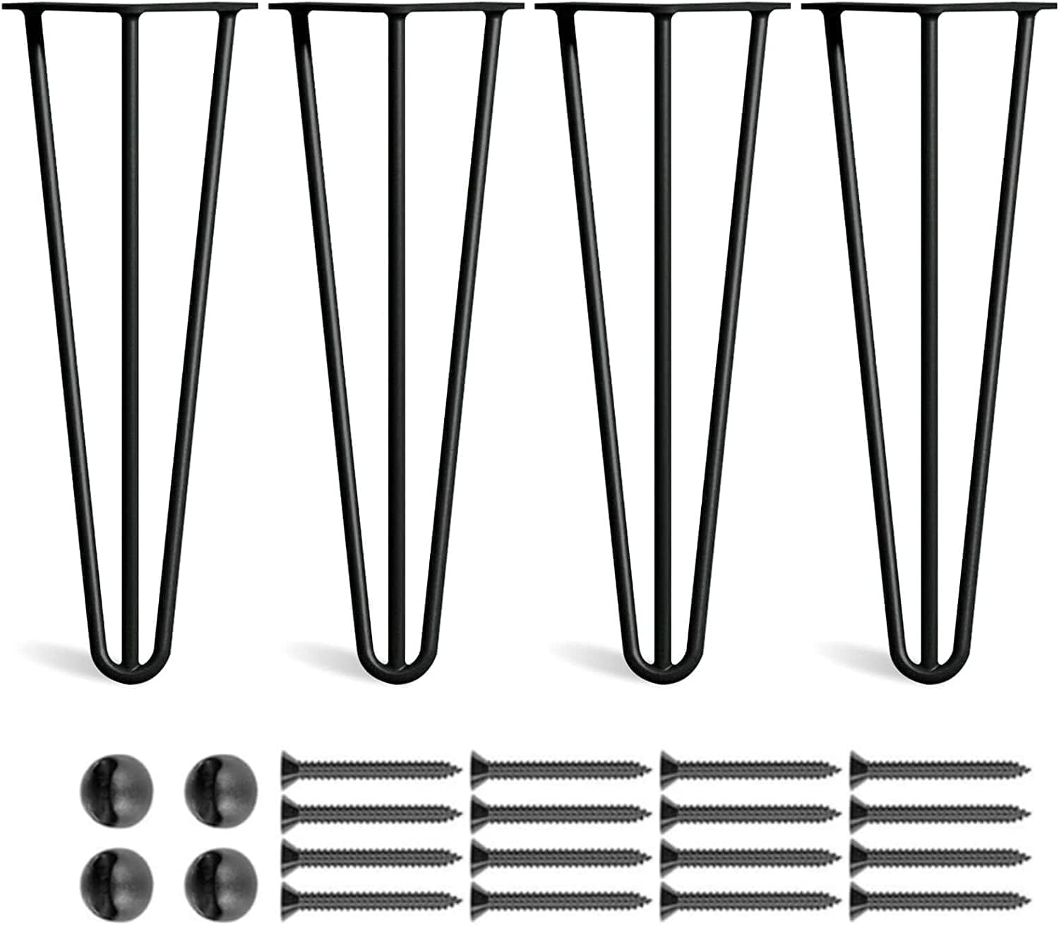 BSTSEL 4 x Hairpin Table Legs-Superior Double Weld Steel Construction 4"-28" 10mm For DIY Furniture With Protector Feet & Screws, For Sofa,Wardrobe, TV Cabinet (28INCH / Standard desk / 4Pcs / 71CM)