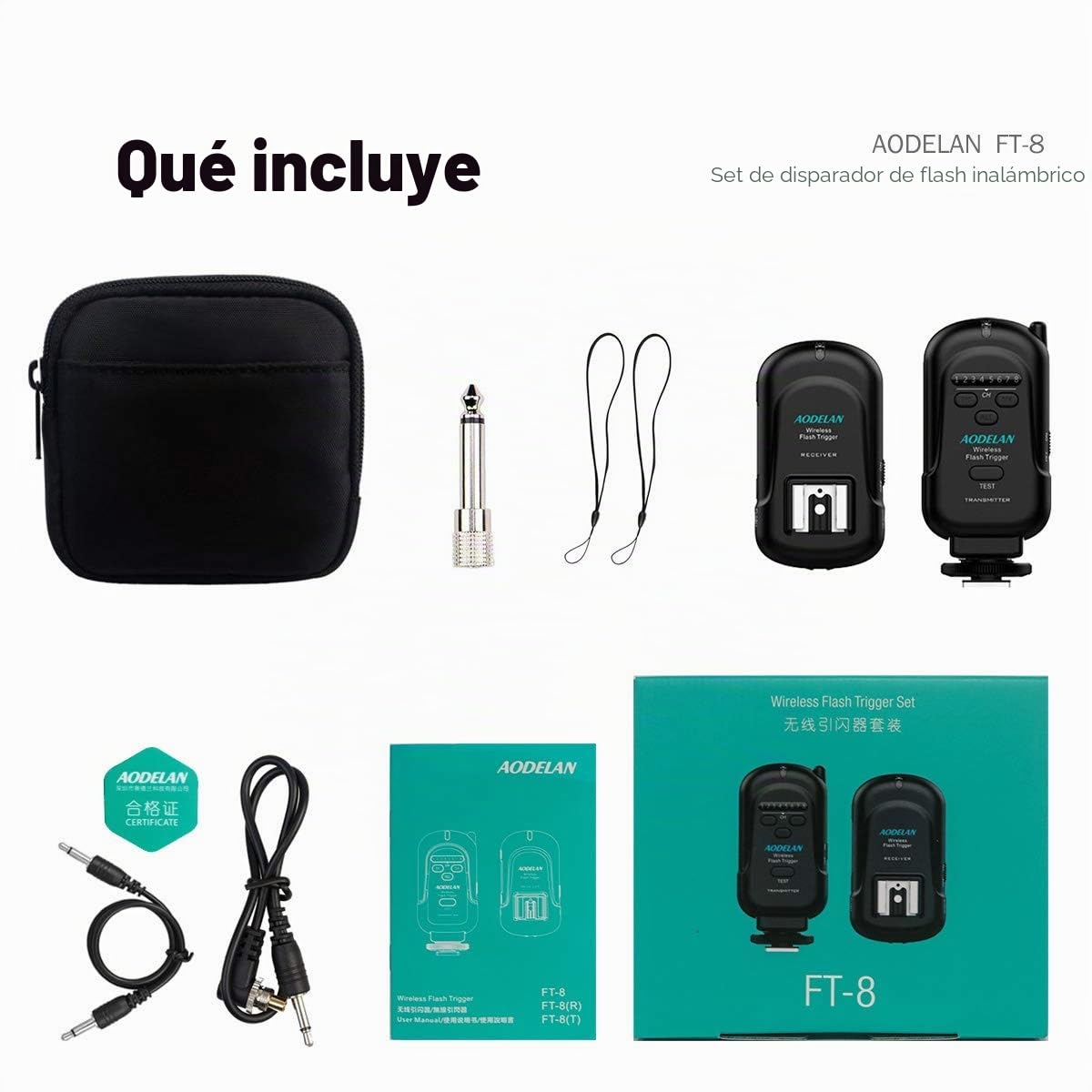 AODELAN FT-8 Cámara Disparador de Flash de Estudio Disparador de Flash inalámbrico y Receptor Compatible de Canon Nikon Pentax Olympus, etc (8 Canales)