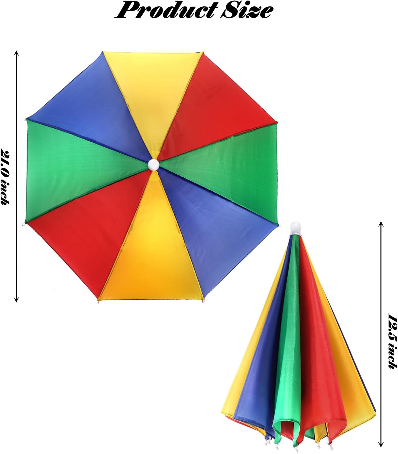 10 Pack Umbrella Hat, Rainbow Hands-Free Head Umbrella Cap with Elastic Band, 21 Inch Foldable Waterproof Sun & Rain Protection Hat for Fishing, Gardening, Camping, Beach & Outdoor Use