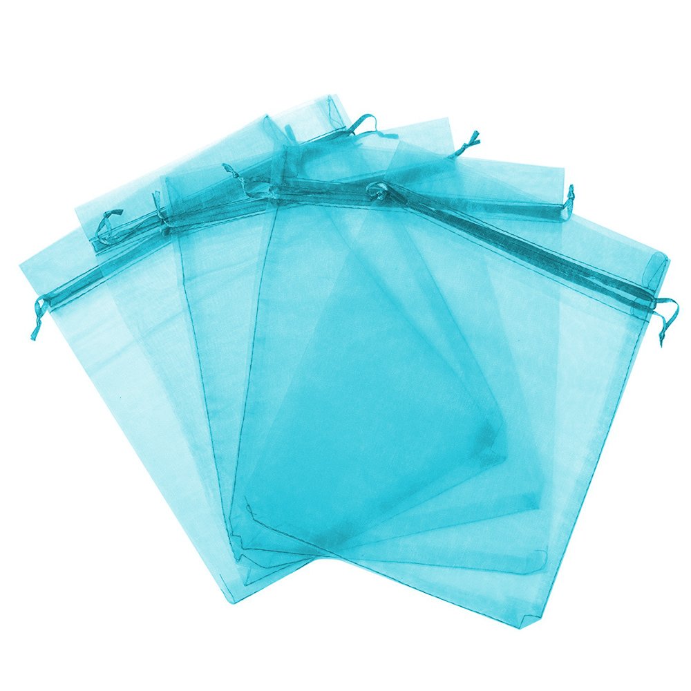 Boshen 100/200PCS Organza Gift Candy Sheer Bags Mesh Jewelry Pouches Drawstring Bulk for Wedding Party Favors Christmas (4" X 6"(200PCS), Teal Blue)