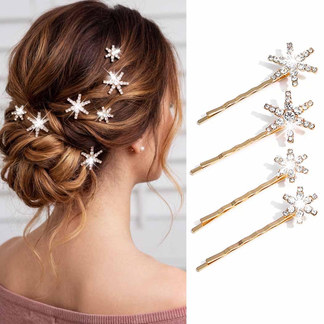 BARTOSI Star Hair Pins Gold Rhinestone Hair Clips Celestial Hair Accessories for Women and Girls (Pack of 4)
