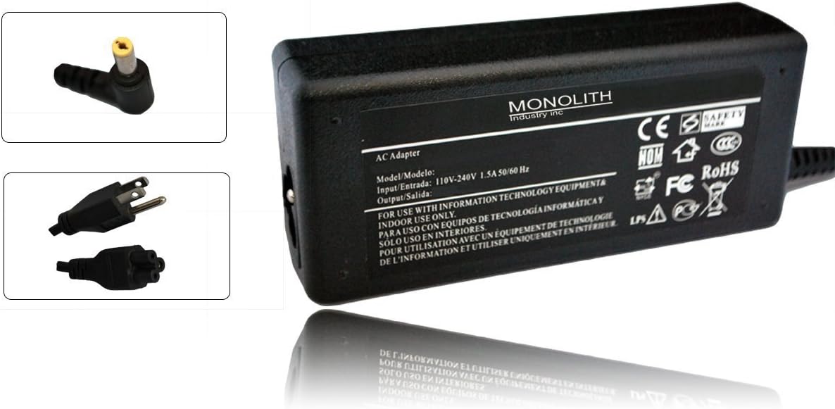 Monolith Industry 65W AC Adapter for Acer Aspire 7100 7103 3642 3650 3660 3670 3680 3690 3810 3811 3935 4220 4230 4235 4240 4310 4320 4330 4332 4336 4370 4520 4530 4535 4540 Power Cord Charger