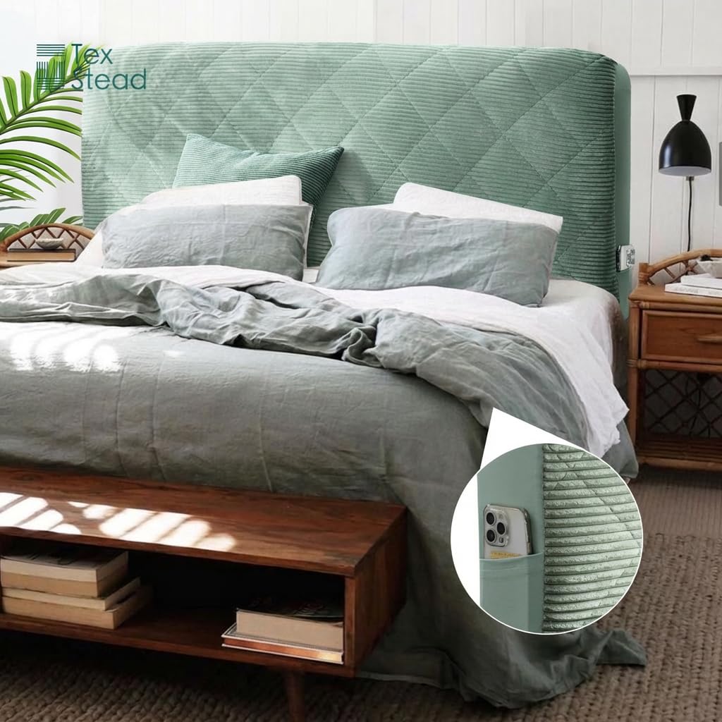Verstärkter Cord Bettkopfteil Bezug Betthussen, klassisch elegant – elastische wattierte Staubschutz Hülle für gepolsterte Bettkopfteile, leicht zu montieren, Grün (ca. 180x70 cm)