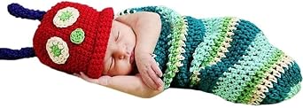 Candora Newborn Baby Boy Girl Beanie Hat Crochet Hungry Caterpillar Set Party Costume Photo Props Black Caterpillar SizeNewborn