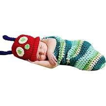 Candora Newborn Baby Boy Girl Beanie Hat Crochet Hungry Caterpillar Set Party Costume Photo Props Black Caterpillar SizeNewborn