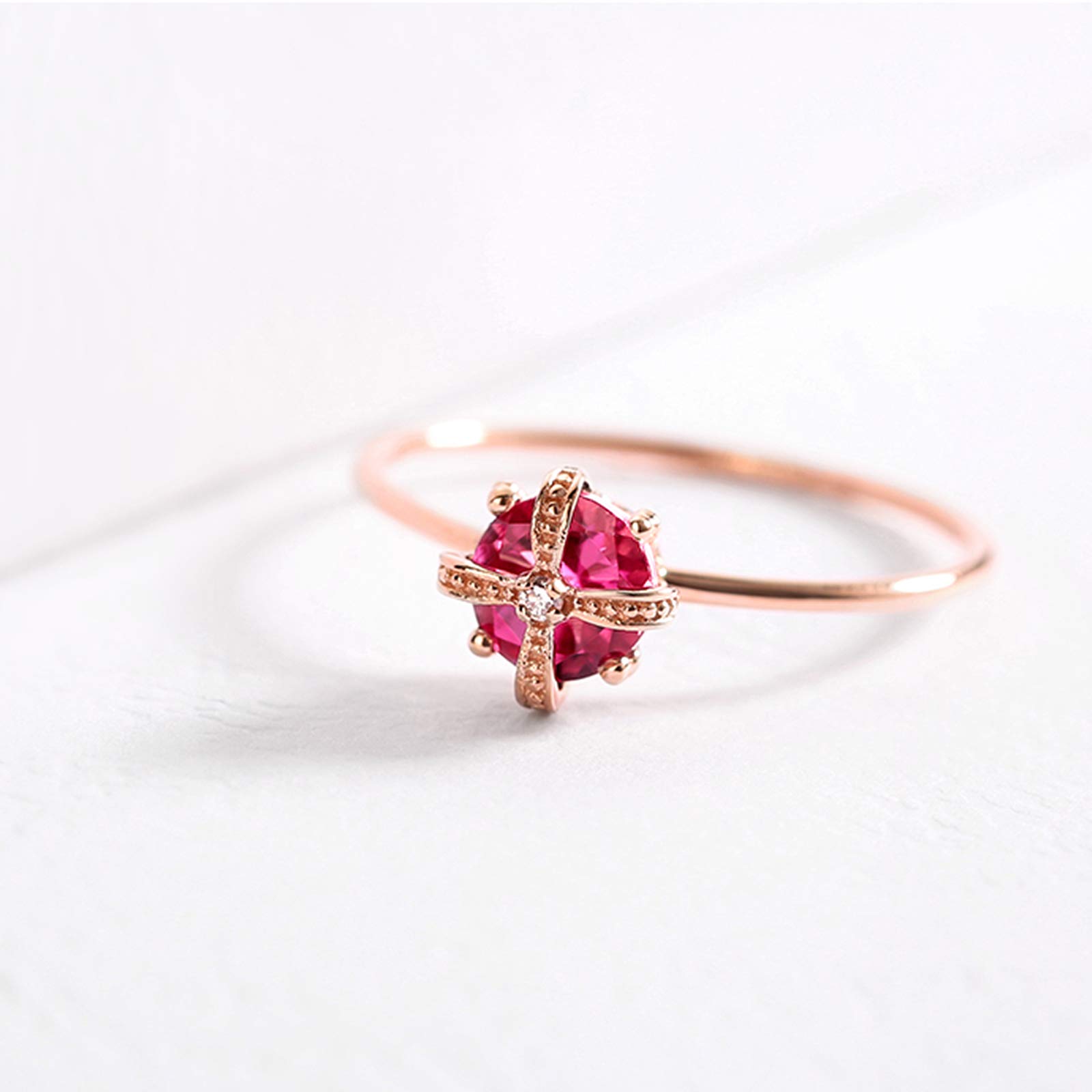 AMDXD Anillo de Oro 18K, Anillo Boda Compromiso Cruz Diseño con Redonda Turmalina 0.48ct, Oro Rosa, Tamaño 4 to Tamaño 11 (Perímetro: 47mm~ 65mm)