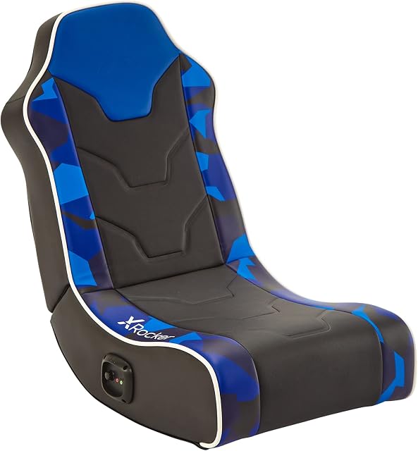 Hermes 2.0 Floor Rocker Gaming Chair for Kids and Juniors, Low Folding Rocking Seat with Stereo Speakers, Faux Leather - Blue