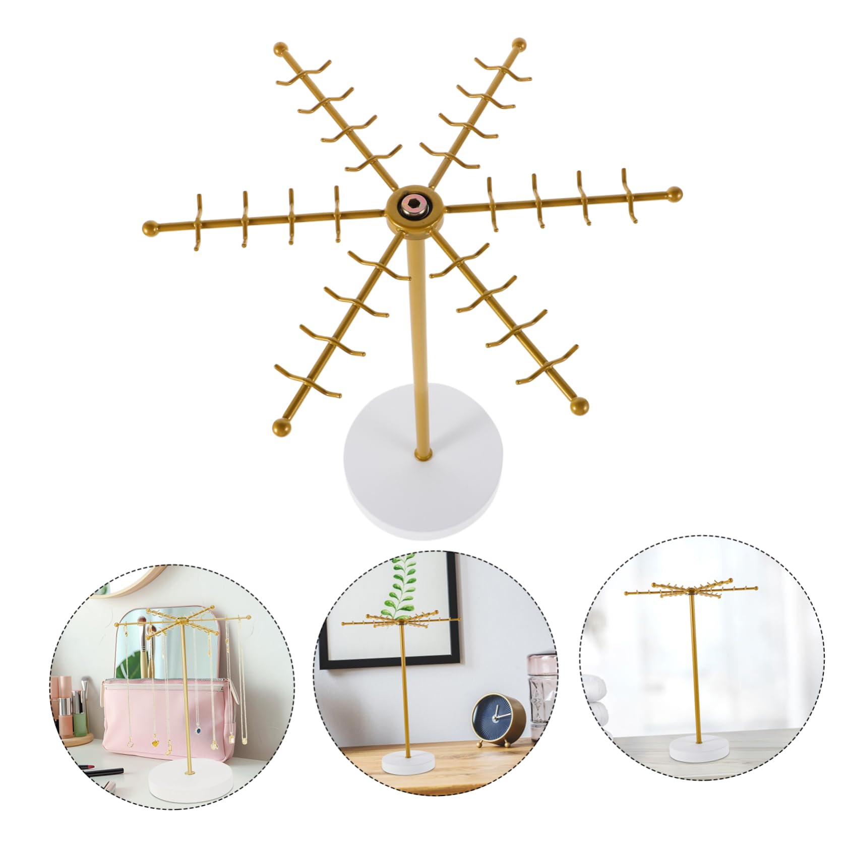 Gatuida Soporte Giratorio Expositor Dorado Collares de Hierro y Madera | Base Redonda, Montaje Sencillo, Estructura Estable, Uso sobre Mesa, para Pulseras y Joyas