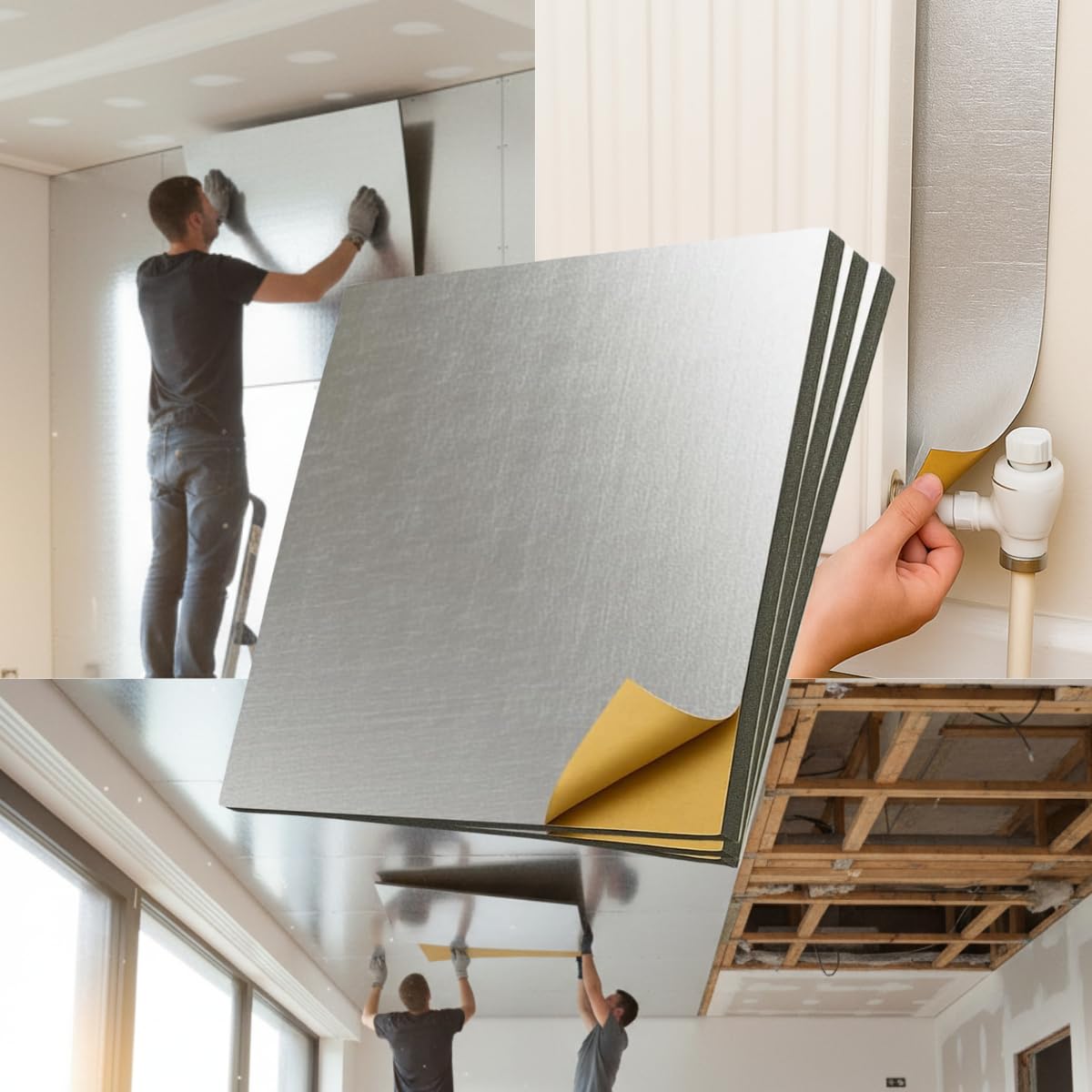 Aislante térmico y acústico autoadhesivo para el hogar | Ideal para ventanas, paredes, techos y radiadores | Reduce ruido, vibraciones, frío y calor | Aluminio resistente de 10 mm | 100×50 cm | (1)