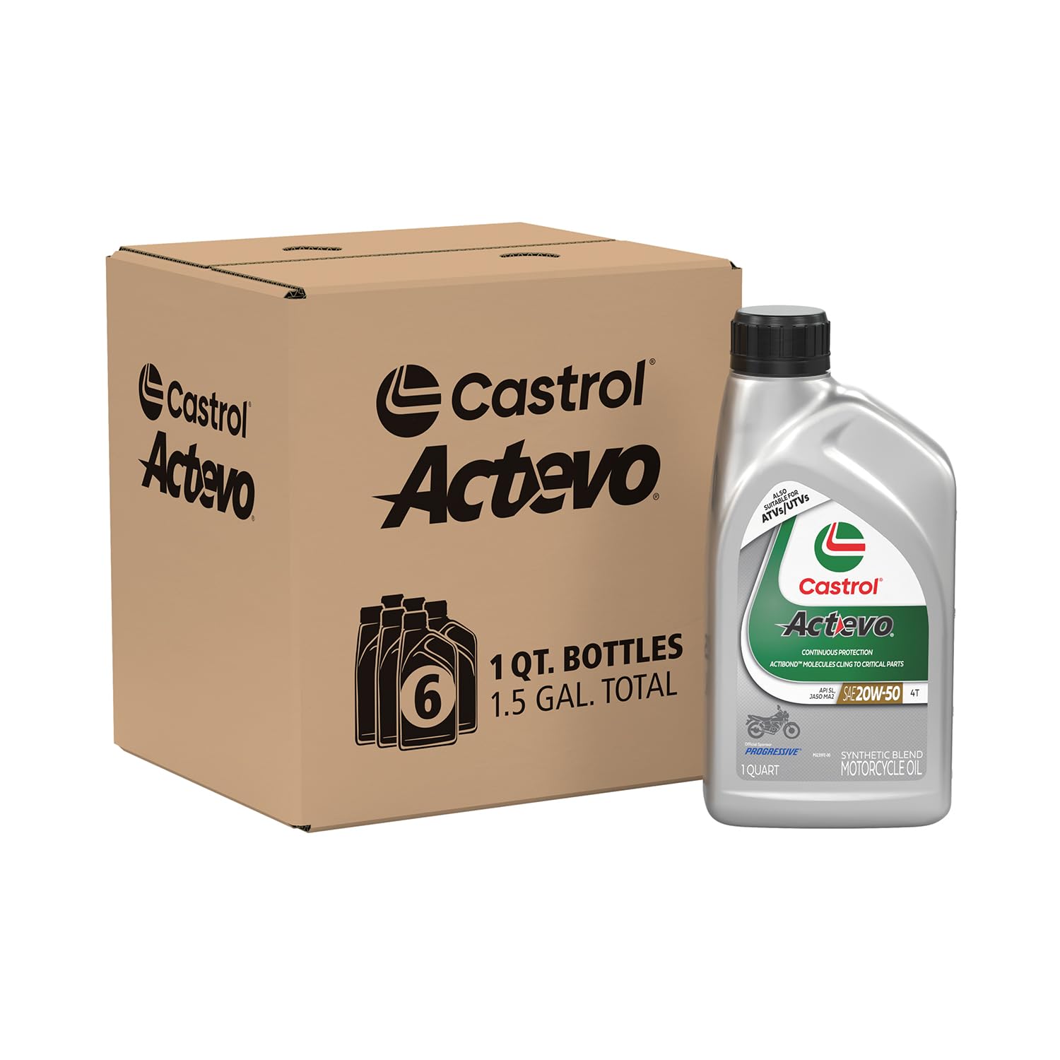 Castrol 06139 Actevo 20W-50 Part Synthetic 4T Motorcycle Oil - 1 Quart Bottle, (Pack of 6)