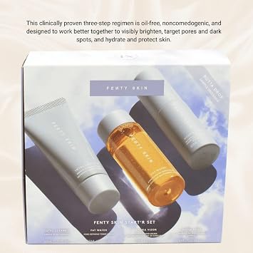 Fenty Skin Set: Makeup Removing Cleanser, Fat Water Pore-Refining Toner Serum, Hydra Vizor Invisible Moisturizer, Whipped Oil Body Cream Sample