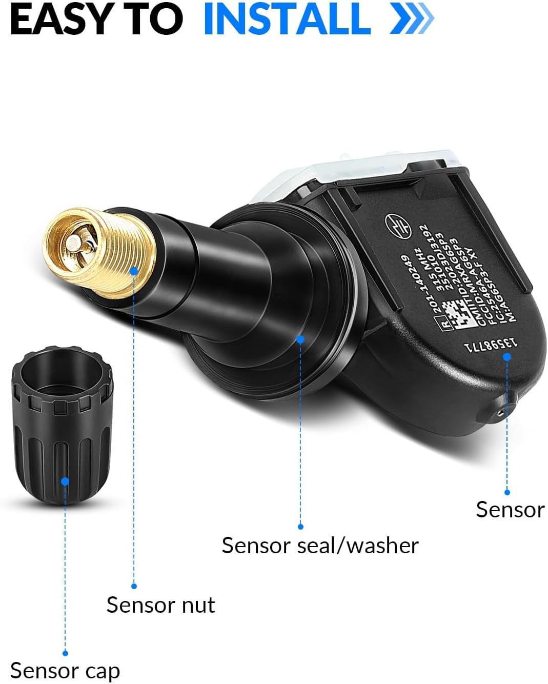 Pre-Programed 13598771 Tire Pressure Sensor for:-Chevrolet 2007-2022 Equinox 2011-2015 Cruze Tahoe Avalanche Impala, for:-GMC Yukon Acadia, for:-Buick Enclave, TPMS Sensor 315MHz (Set of 4)