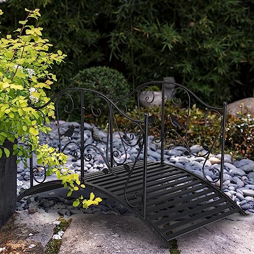 Outvita 4FT Metal Garden Bridge for Outdoor, Elegant Decorative Bridge with Powder-Coated Finish and Security Guardrail for Patio Pond Backyard Landscaping (Garden)