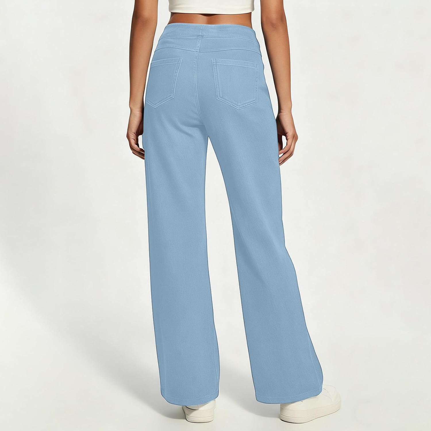Women's High Waisted Business Jeans Wide Leg Trendy Sweatpants Loose Casual Denim Trousers with Pockets